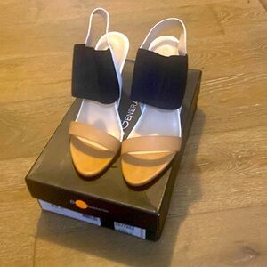 NWB BCBGeneration Calah Bare All Sling Back Heels Sandals Nude Black White 9.5